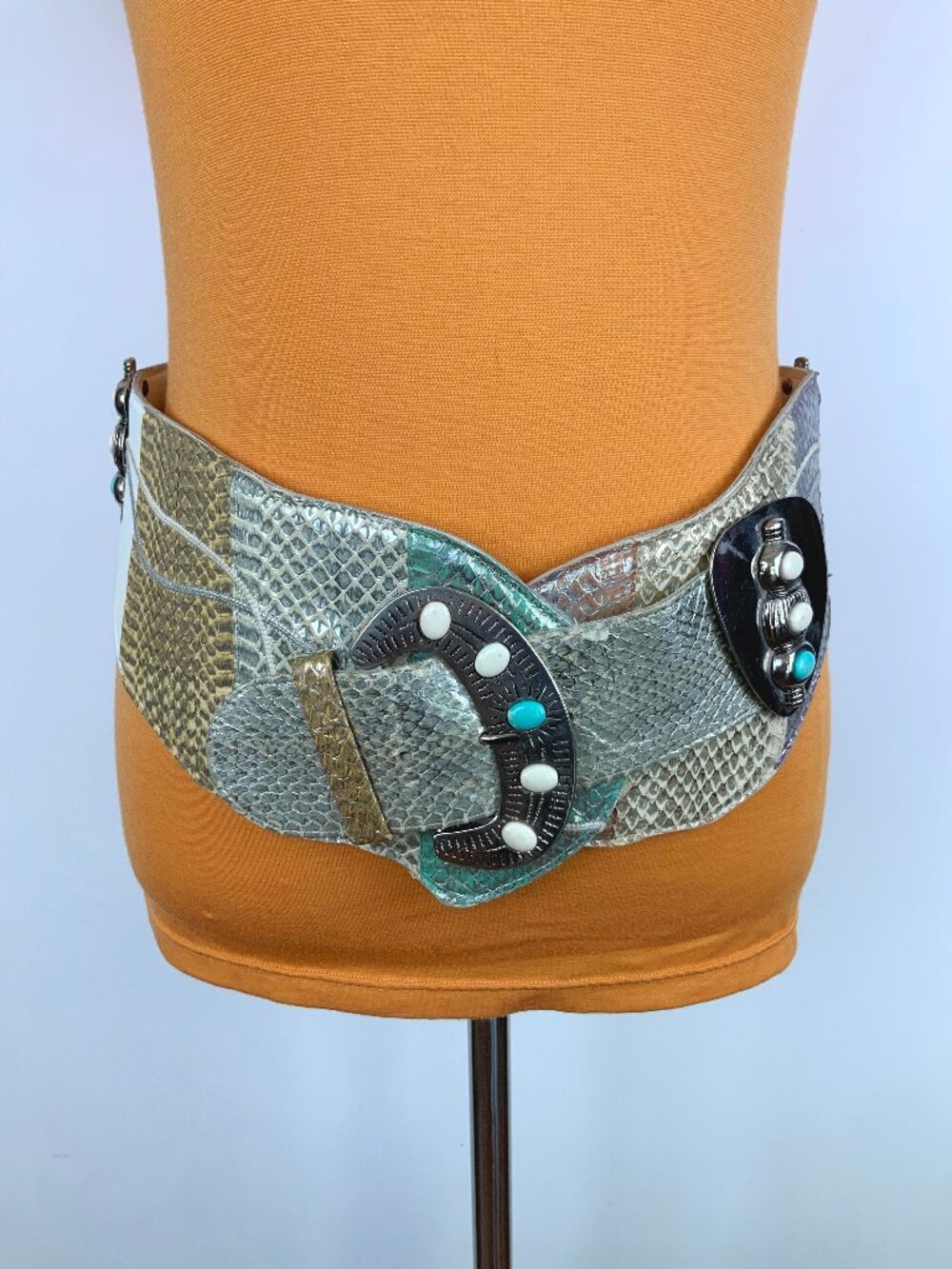 Carlo Fiori of Italy Wide Leather Multi-Textured Belt BOHO Glamor Western Sz S